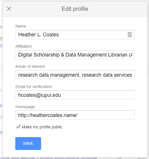 screenshot of profile settings options
