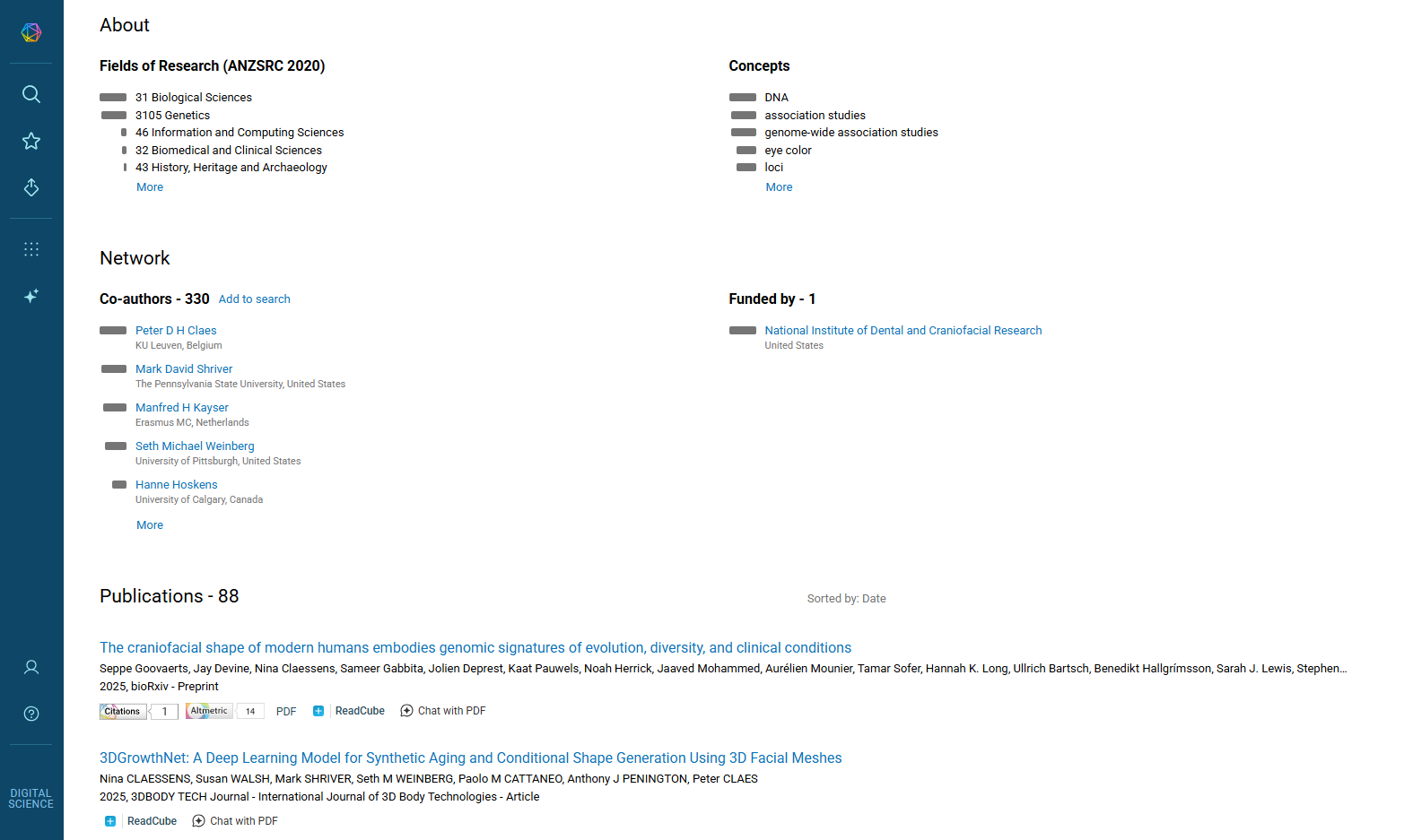 screenshot of Dimensions author profile, 2 of 3